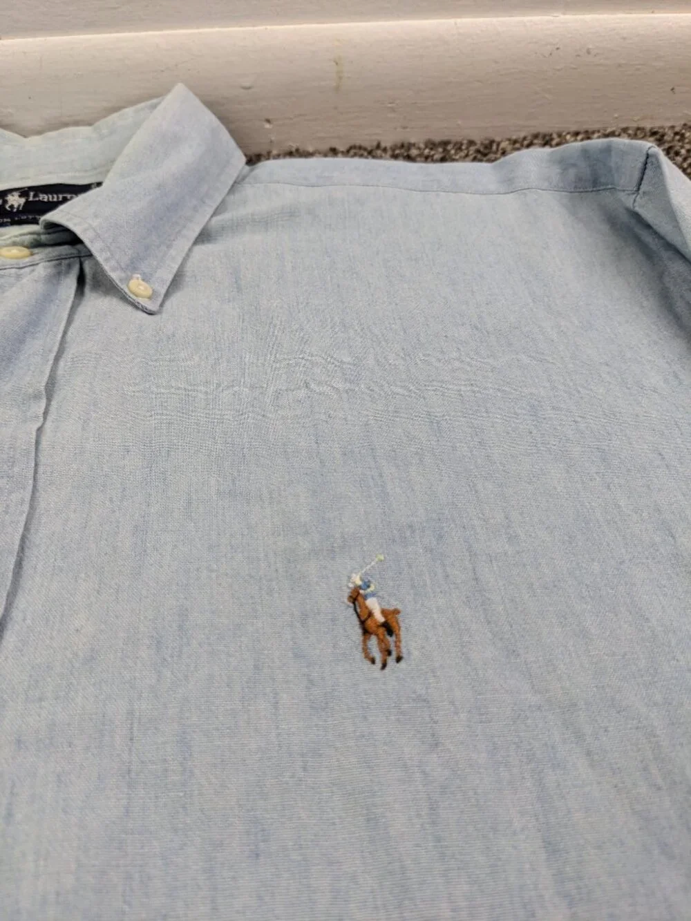 Vintage Polo Ralph Lauren Shirt Chambray Flesh Pony L/S Button Mens Large